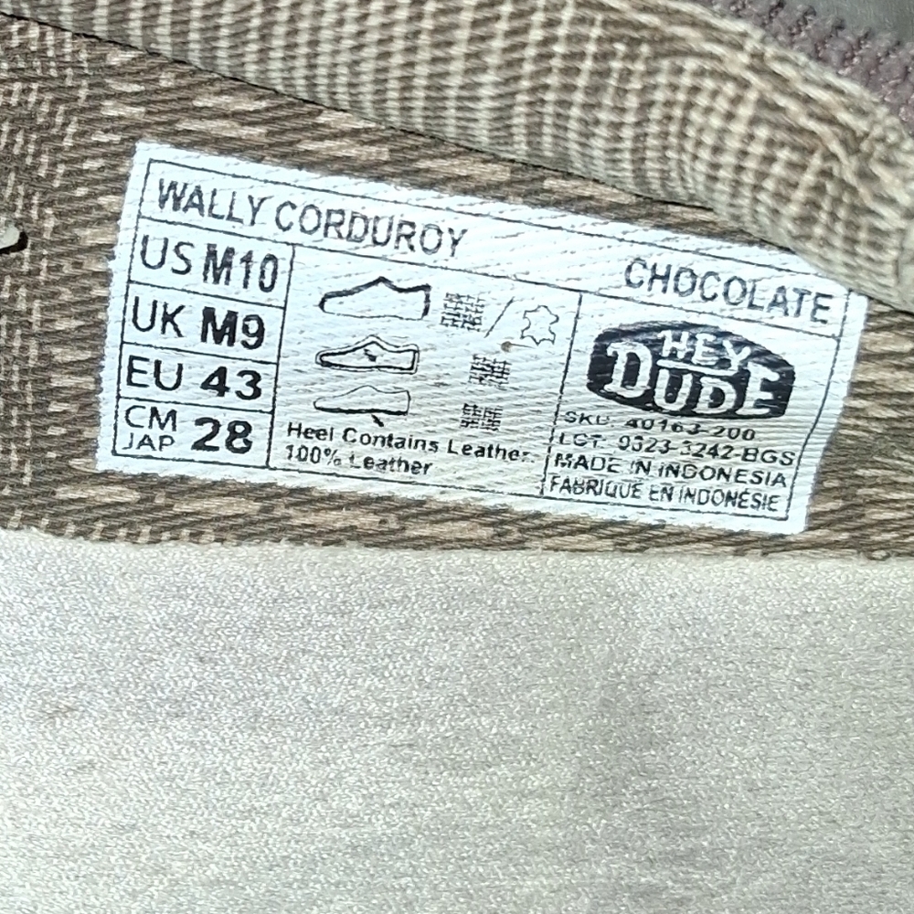 Hey Dude Chocolate Wally Corduroy Loafers Size 10 - Picture 4 of 7